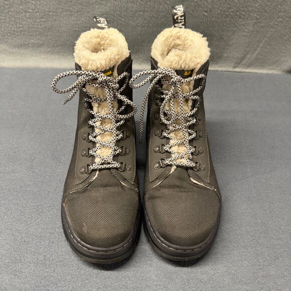 Dr Doc Martens Boots Womens 10 Combs Gunmetal Fray Faux Fur Lined Lace Up - Picture 2 of 12